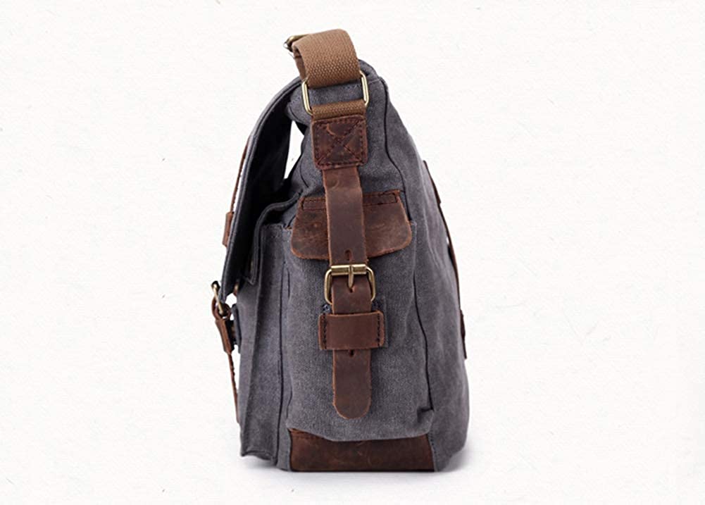 Sechunk Vintage Military Leather Canvas Laptop Bag Messenger Bags Medium - Image 3